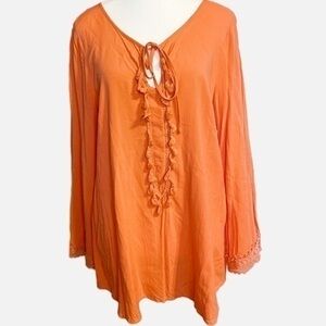 Bohemian Style Orange Blouse with Lace Details
